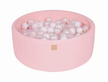 Ronde Ballenbak 200 ballen 90x30cm - Licht Roze met Witte, Transparante en Parel witte ballen